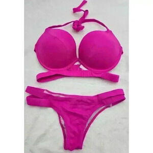 Victoria's Secret Women's Size S/36D Pink Hottie Halter Pushup Cut Out Bikini